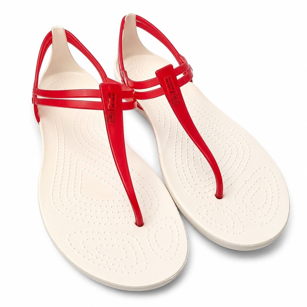 CROCS Isabella T-Strap Sandal Womens Sz 11 Berry Oyster Jelly Style Construction